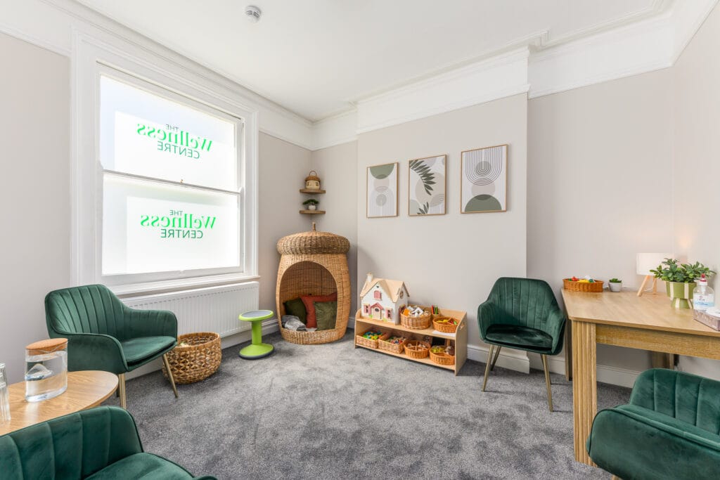 Therapy Clinic room with toys, den and chairs for assessments